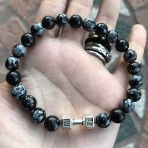 Men or women obsidian gemstones beads & barbell